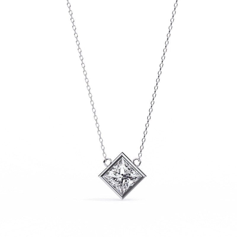 Princess Cut Bezel Diamond Necklace
