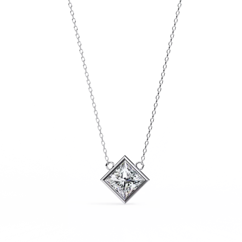 Princess Cut Bezel Diamond Necklace