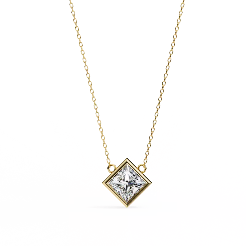 Princess Cut Bezel Diamond Necklace