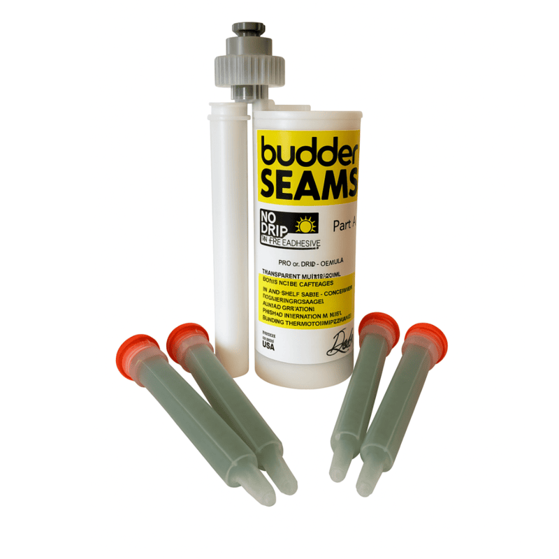 Budder Seams, No Drip UV Stable, 250mL Cartridge w/ 4 Mixing Nozzles - i-TRANSPARENT WHITE