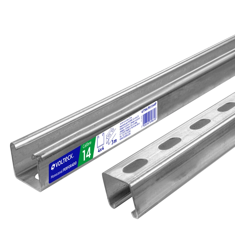 Perfil monocanal perforado de 3 m, 4 x 4 cm cal. 14, VOLTECK - 47766 - PU-144P - Caja con 2 Pieza – Master 0