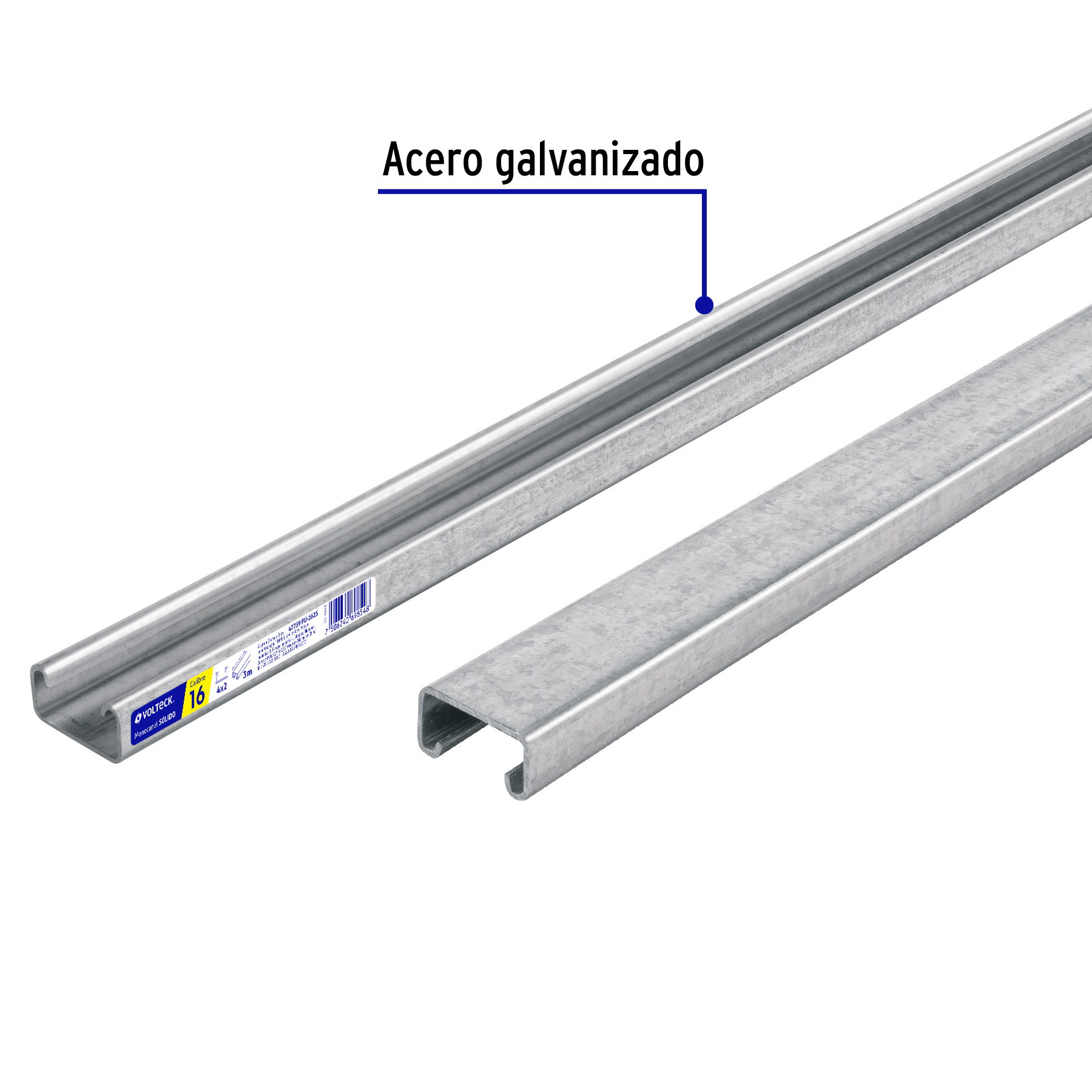 Perfil monocanal sólido de 3 m, 4 x 2 cm cal. 16, VOLTECK - 47759 - PU-162S - Caja con 2 Pieza – Master 0