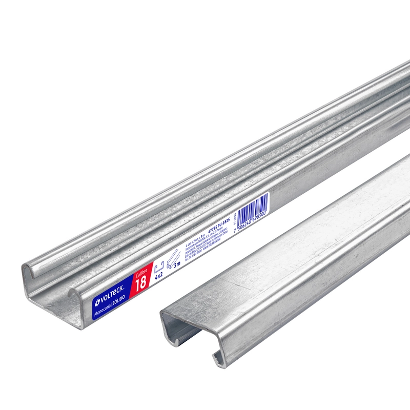Perfil monocanal sólido de 3 m, 4 x 2 cm cal. 18, Volteck - 47755 - PU-182S - Caja con 2 Pieza – Master 0