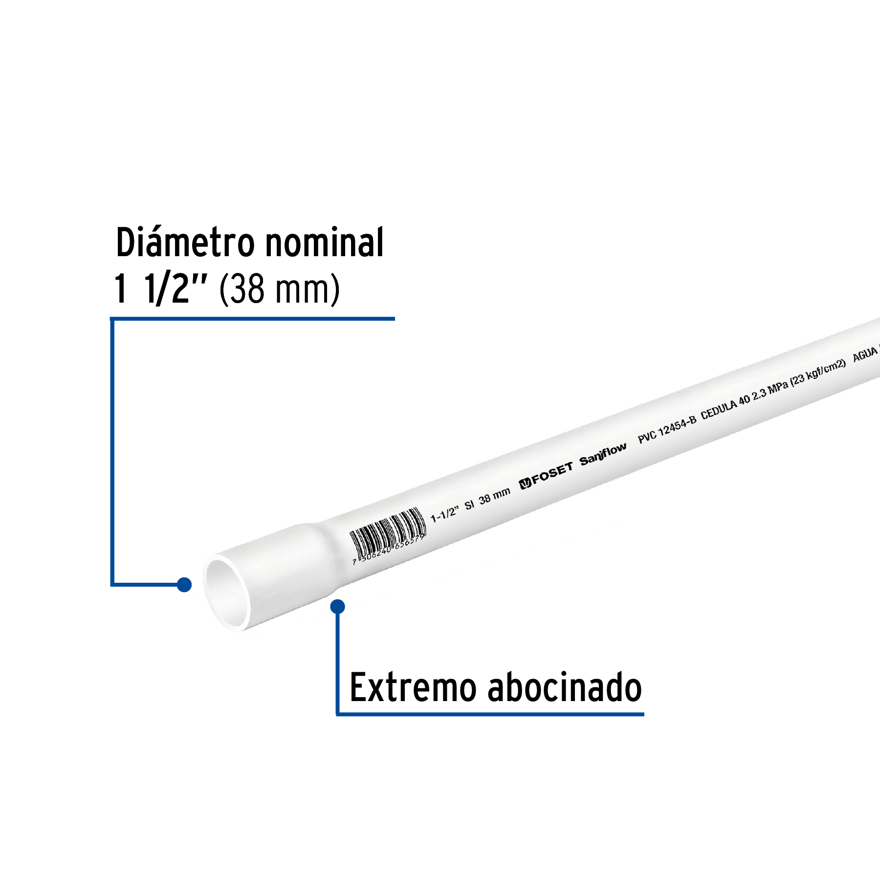 Tubo de 3 m de PVC de 1-1/2' hidráulico cédula 40, Saniflow - PVC-005 / 45521