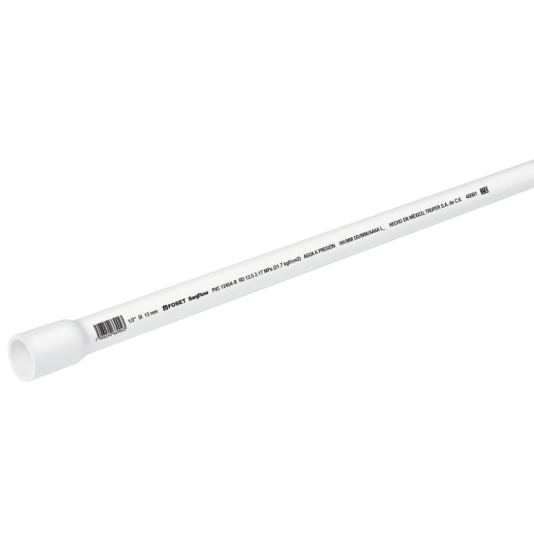 Tubo de 3 m de PVC de 1/2' hidráulico RD 21, Saniflow - PVC-101 / 40081