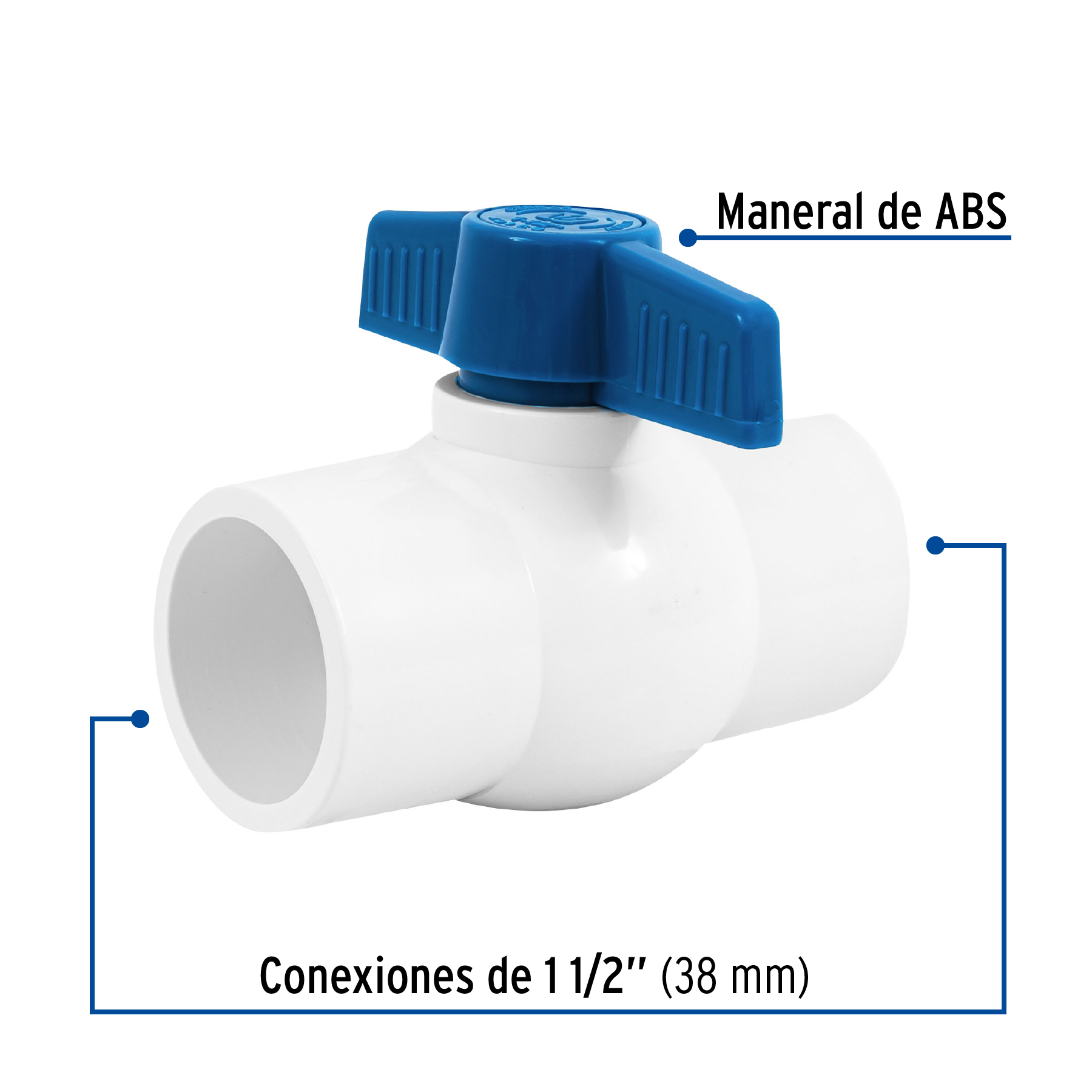Válvula de esfera de PVC, de 1 1/2', para cementar - PVC-ES-1-1/2 / 49160
