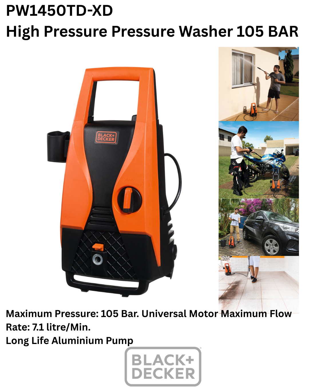 BLACK+DECKER PW1450TD High Pressure Washer 1400W | 120 Bar