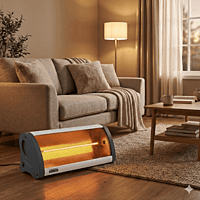 Sleek Padmini Diva 800 electric carbon heater standing on a flat floor surface.