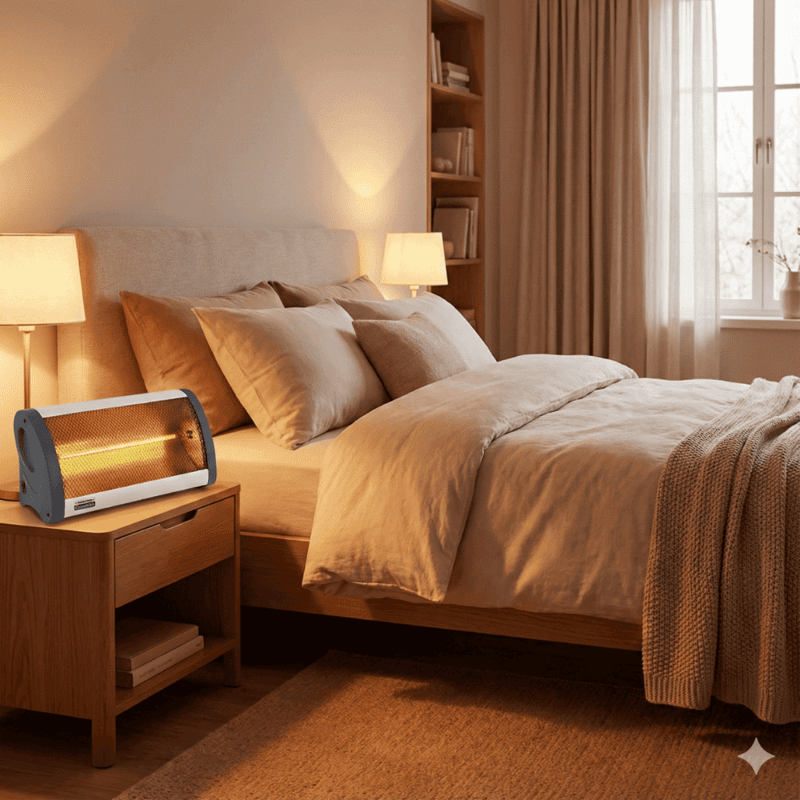 Padmini Diva 800 carbon technology heater with adjustable heat settings and control knobs.