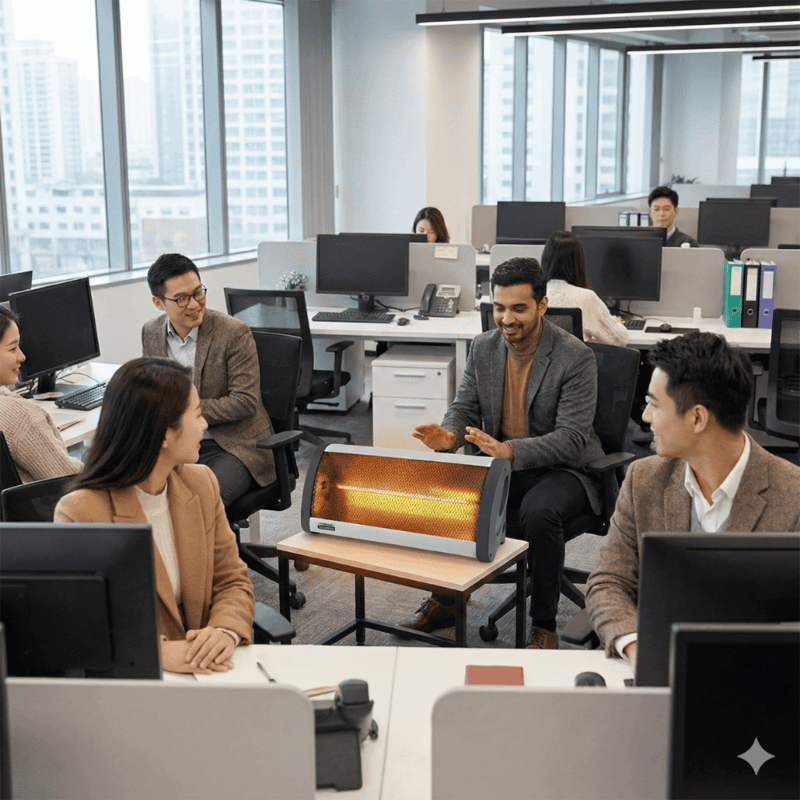 Energy-efficient Padmini Diva 800 carbon heater angled to show the side profile.