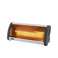 Front view of the Padmini Diva 800 carbon room heater showing the safety mesh grill.