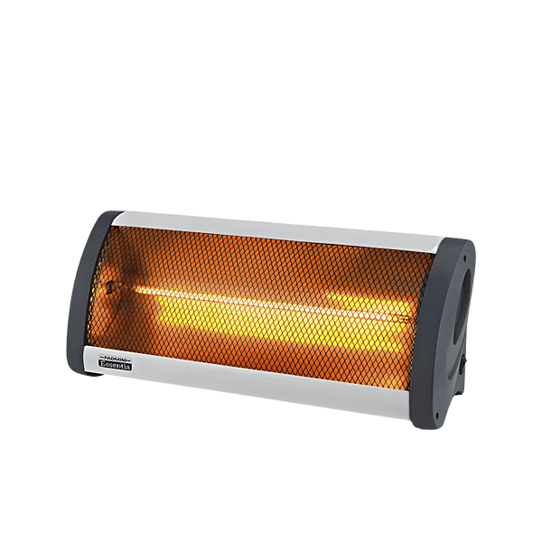 Front view of the Padmini Diva 800 carbon room heater showing the safety mesh grill.