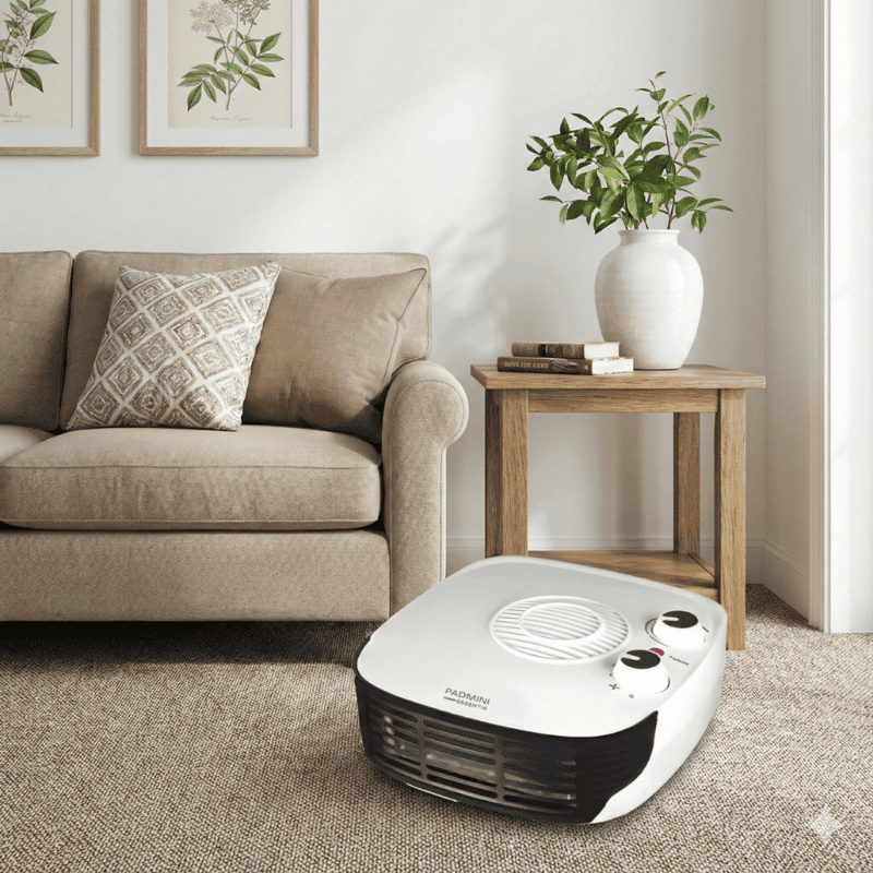 Side profile of Padmini 102 heat convector showing air vents.