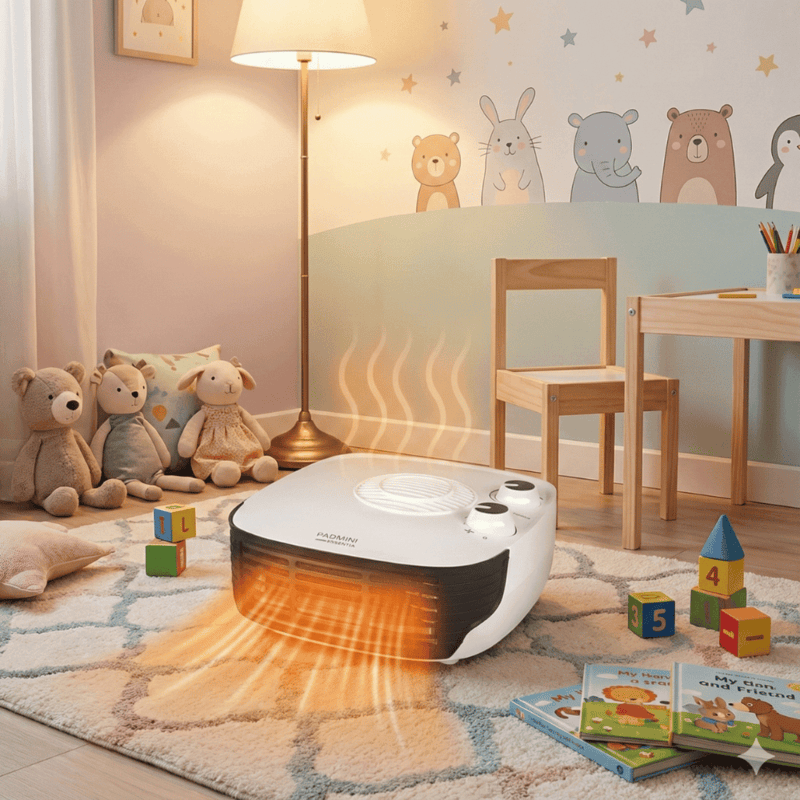 Close-up of adjustable thermostat dial on Padmini heater.