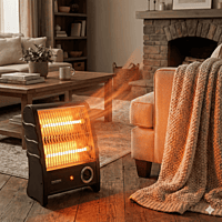 Padmini Lava 800 electric heater showing instant heating quartz tubes.