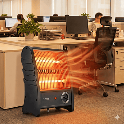 800W quartz room heater by Padmini featuring two adjustable power modes.