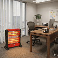 White Padmini Rapid 1200 quartz heater featuring two adjustable heat levels.