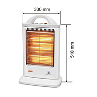 White Padmini TRYLO 1200 electric room heater featuring a safety mesh grill. White Padmini TRYLO 1200 electric room heater featuring a safety mesh grill.