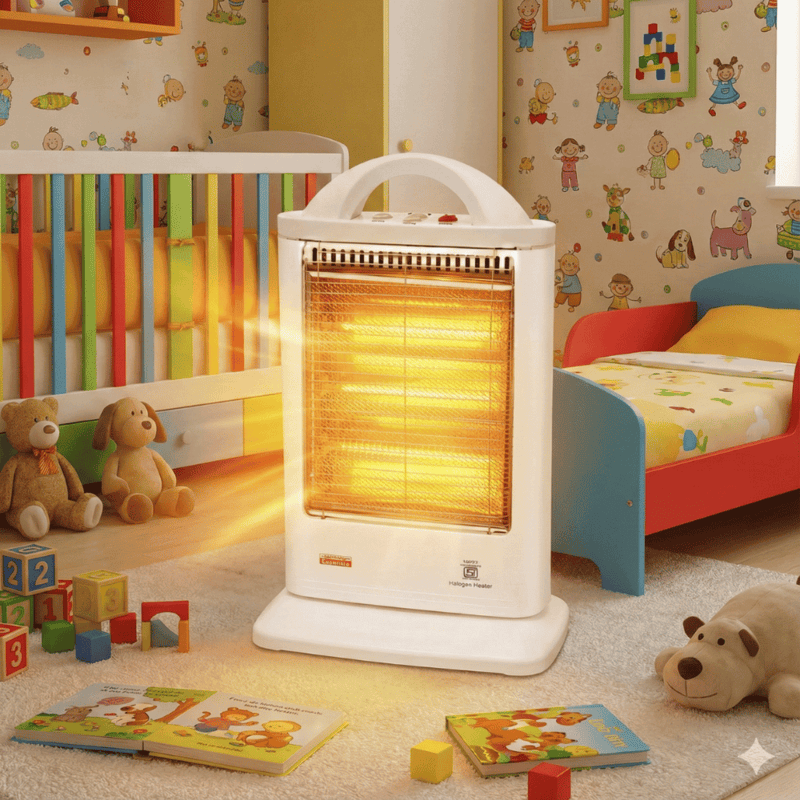 Padmini halogen heater with three adjustable heat settings for customized warmth.