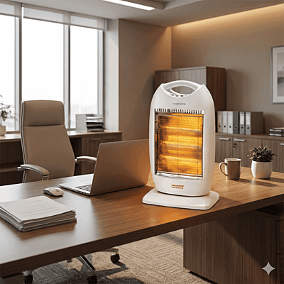 Close-up of Padmini Volcano 1200 heating elements and protective safety grill.