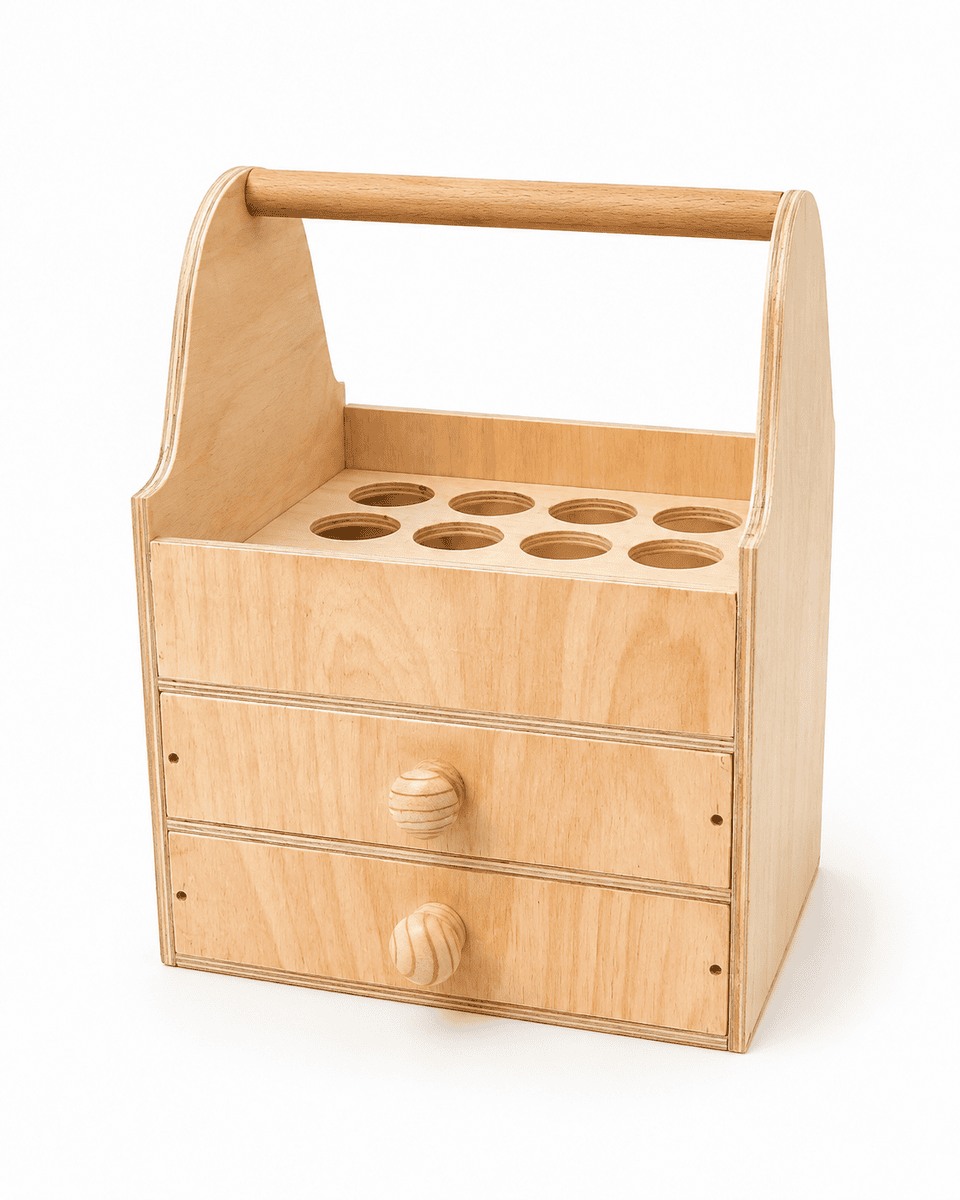 Wooden Artist Supply Organizer with Drawers & Brush Holder space Wooden Artist Supply Organizer with Drawers & Brush Holder space