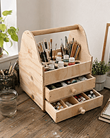 Wooden Artist Supply Organizer with Drawers & Brush Holder space Wooden Artist Supply Organizer with Drawers & Brush Holder space