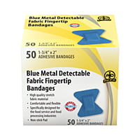 Pansements / Bandages adhésifs, stériles, en tissu, bout de doigt (Bleu détectable)