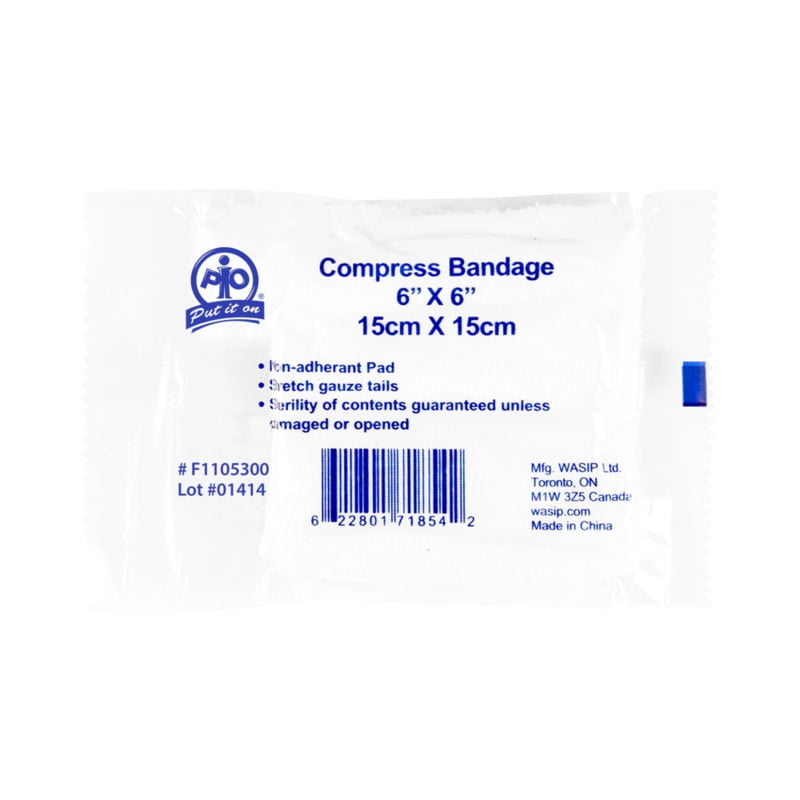 Pansements compressifs avec attaches, stériles-15.2 cm x 15.2 cm (6 po x 6 po)