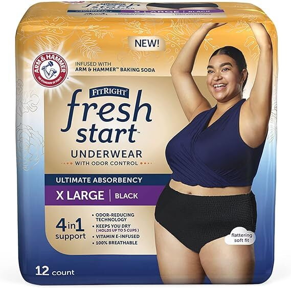 FitRight Fresh Start Postpartum Incontinence Underwear - Black - 12 Count, Pack of 1 FitRight Fresh Start Postpartum Incontinence Underwear - Black - 12 Count, Pack of 1
