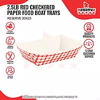 Reserve Paper Food Boat Trays 2.5lb Red Checkered 20/25