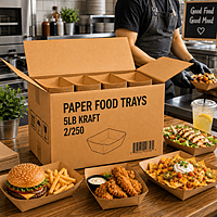 Paper Food Trays 5lb Kraft 2/250
