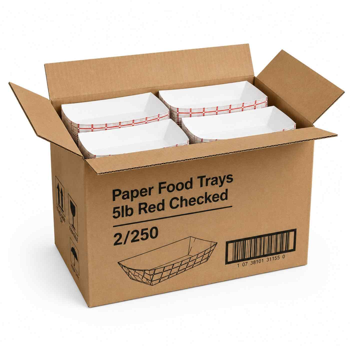 Paper Food Trays 5lb Red Checked 2/250