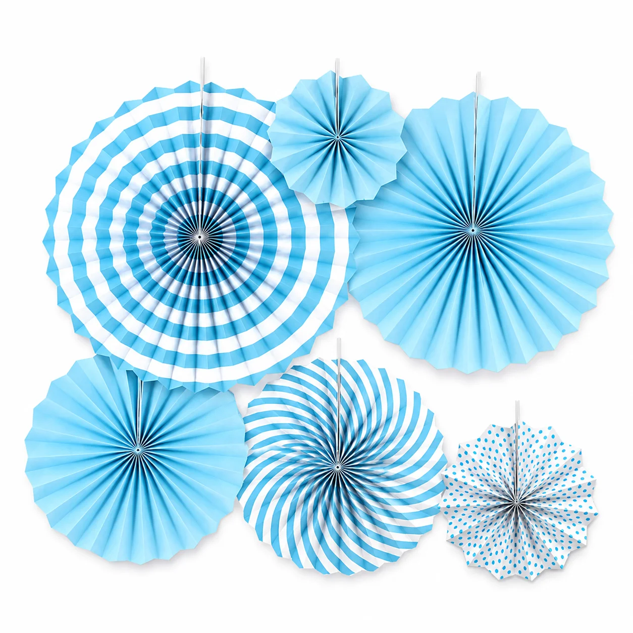 Blue Paper Fans for Decoration - Set of 6 Pcs