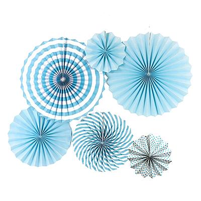 Blue Paper Fans for Decoration - Set of 6 Pcs
