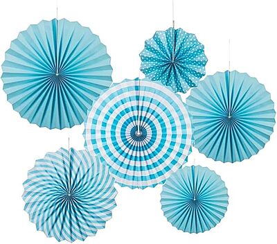Blue Paper Fans for Decoration - Set of 6 Pcs
