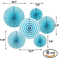 Blue Paper Fans for Decoration - Set of 6 Pcs