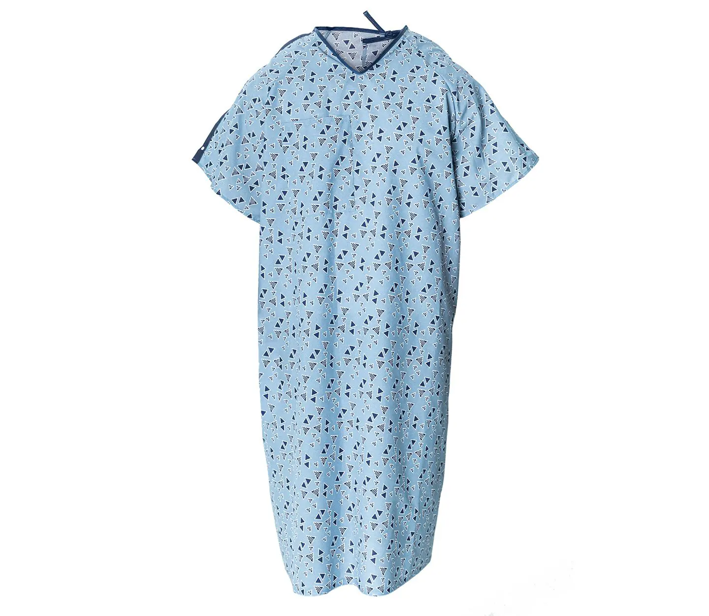 Patient Gown, E-Star, 100% Polyester, L, 100% Polyester, Plastic Snaps I.V. Sleeve, Keystone Blue