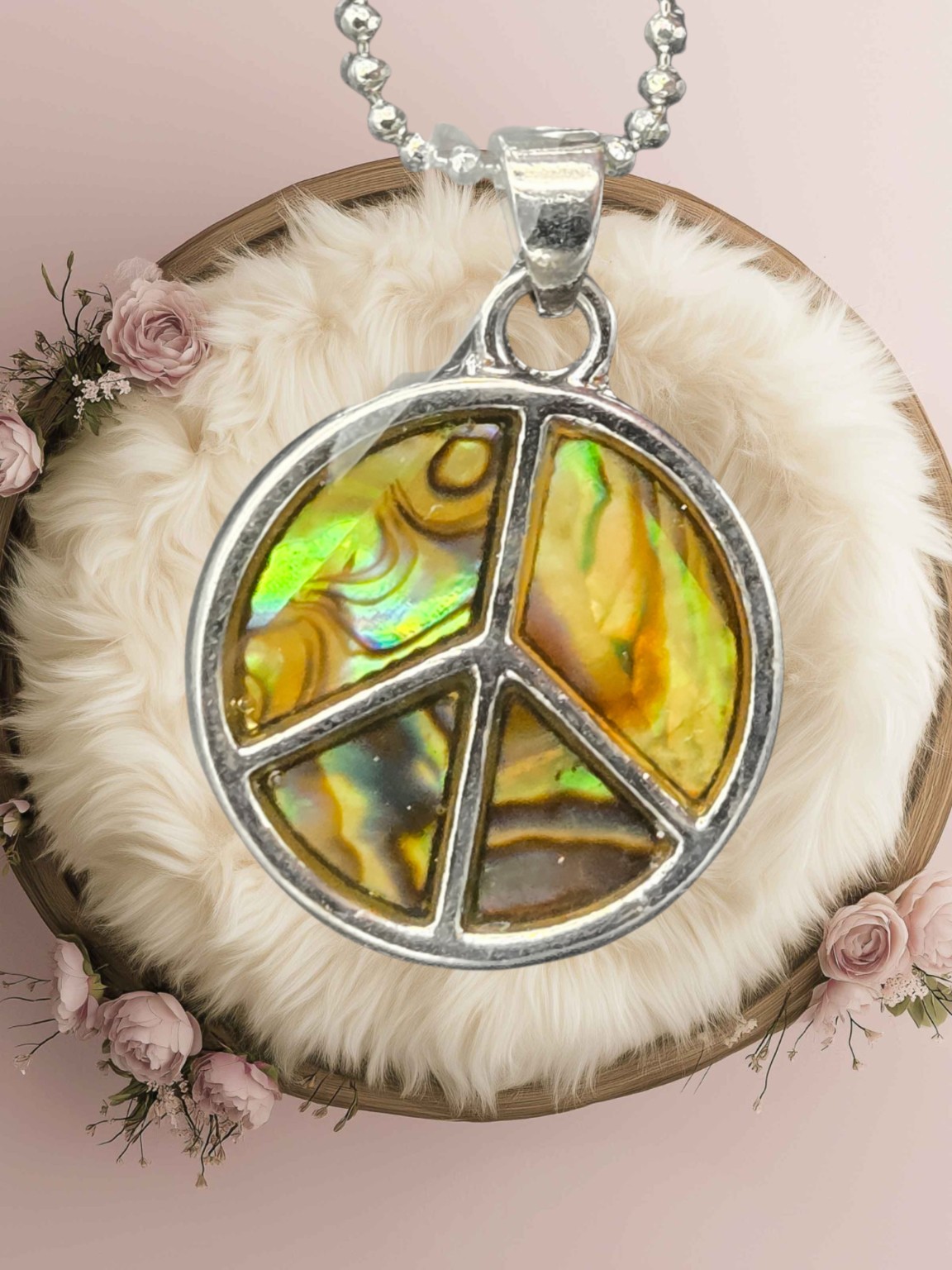 Peace Sign Paua Shell Pendant Necklace