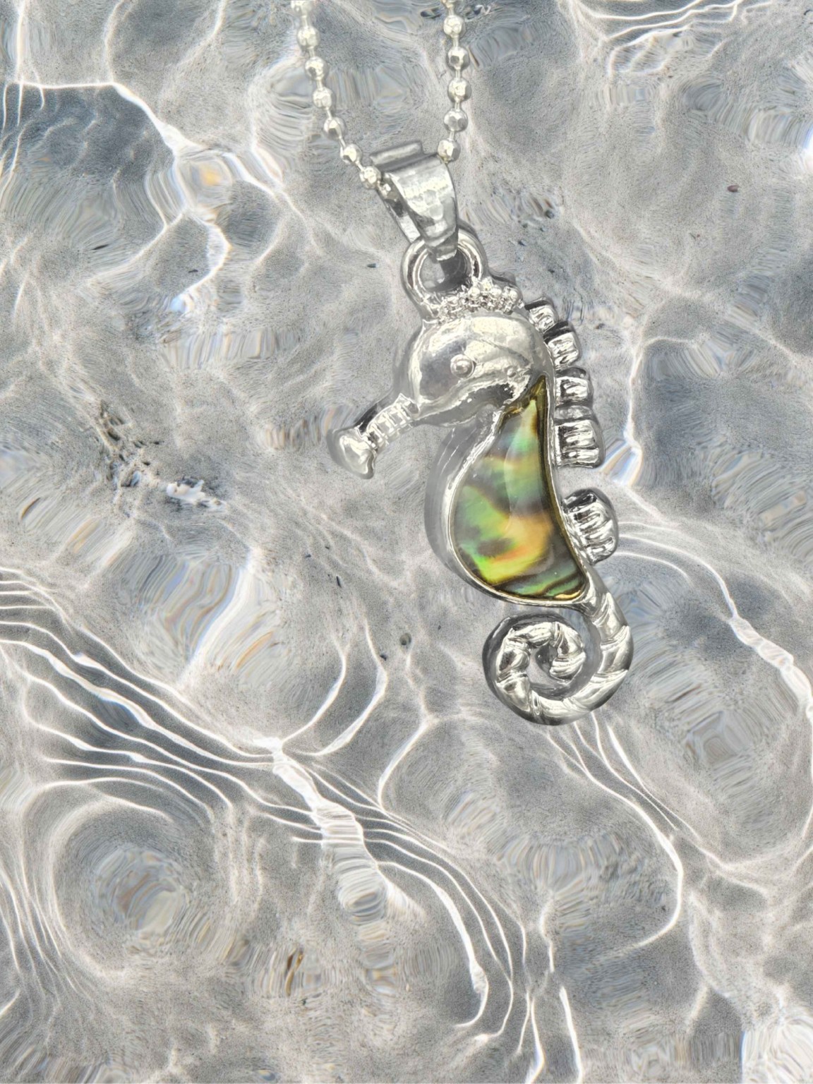 Seahorse Paua Shell Pendant Necklace