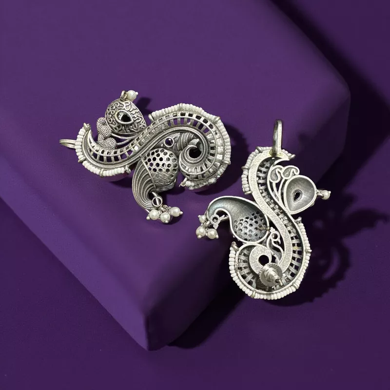 Black metal-tone oxidised Peacock ear cuffs