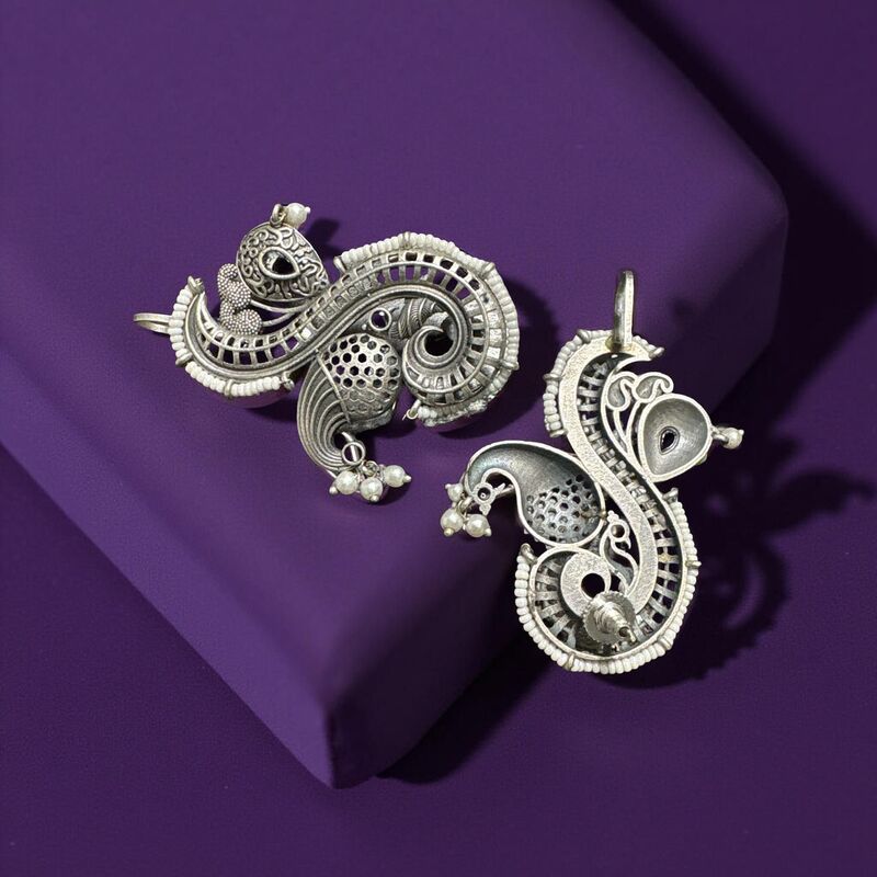 Black metal-tone oxidised Peacock ear cuffs