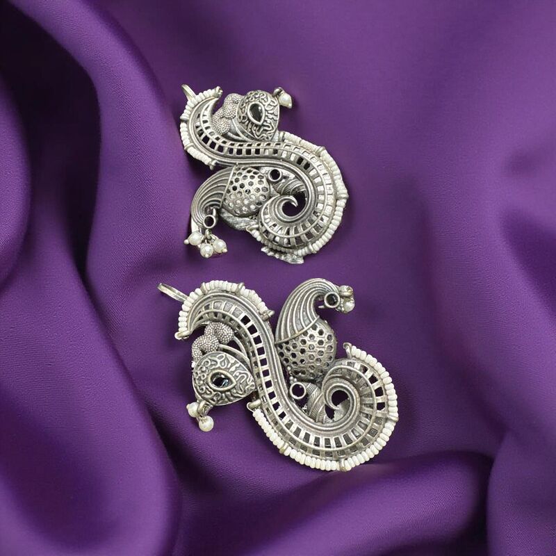 Black metal-tone oxidised Peacock ear cuffs