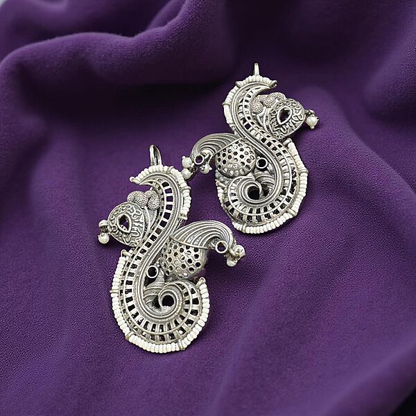 Black metal-tone oxidised Peacock ear cuffs