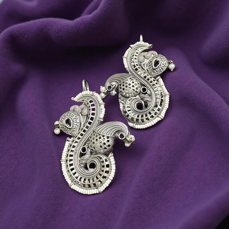 Black metal-tone oxidised Peacock ear cuffs