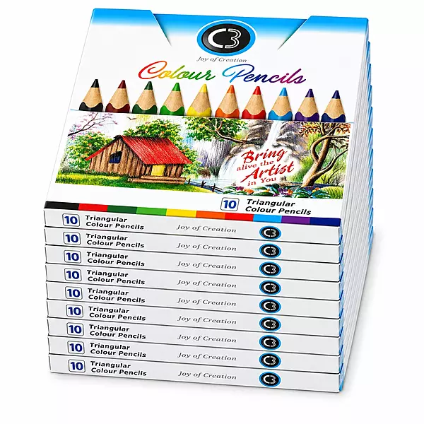DOMS C3 Colour Pencils 10 Shades Pack of 10 | Triangular Colour Pencil Set for Kids