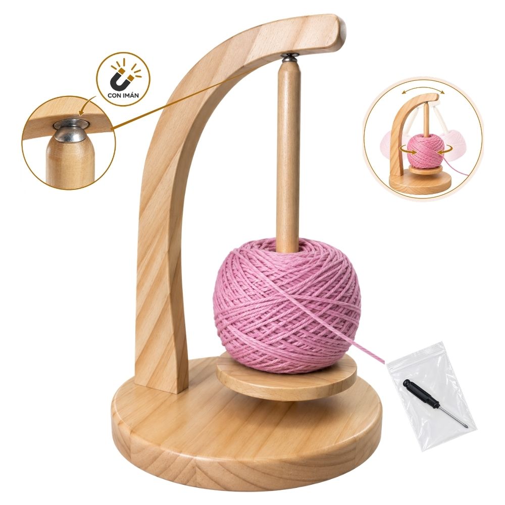Dispensador de Lana con Pendulo en Madera Dispensador de Lana con Pendulo en Madera
