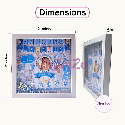 Personalised Baby Birth Details Photo Frame with LED Lights & Decorative Balls | Blue | Custom Baby Photo Frame for Newborns, Nursery & Giftings