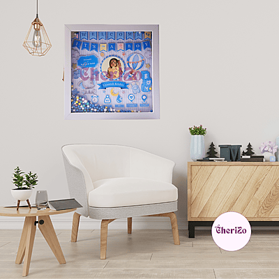 Personalised Baby Birth Details Photo Frame with LED Lights & Decorative Balls | Blue | Custom Baby Photo Frame for Newborns, Nursery & Giftings