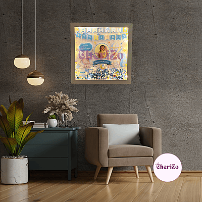 Personalised Baby Birth Details Photo Frame with LED Lights & Decorative Balls | Blue | Custom Baby Photo Frame for Newborns, Nursery & Giftings