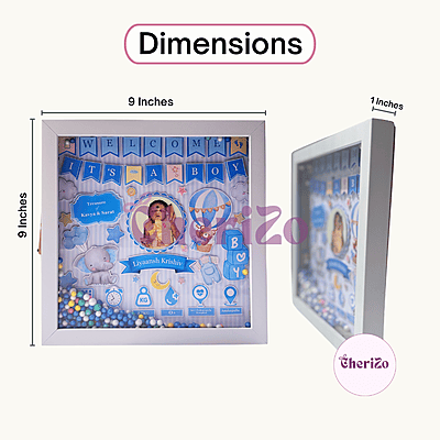 Personalised Baby Birth Details Photo Frame with LED Lights & Decorative Balls | Blue | Custom Baby Photo Frame for Newborns, Nursery & Giftings